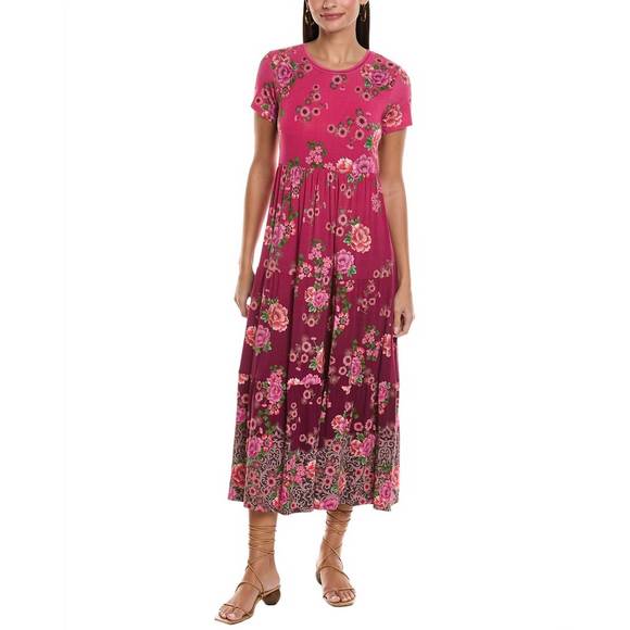 NEW JOHNNY WAS tiered cap sleeve dress in pink lace scarf print - Picture 1 of 4